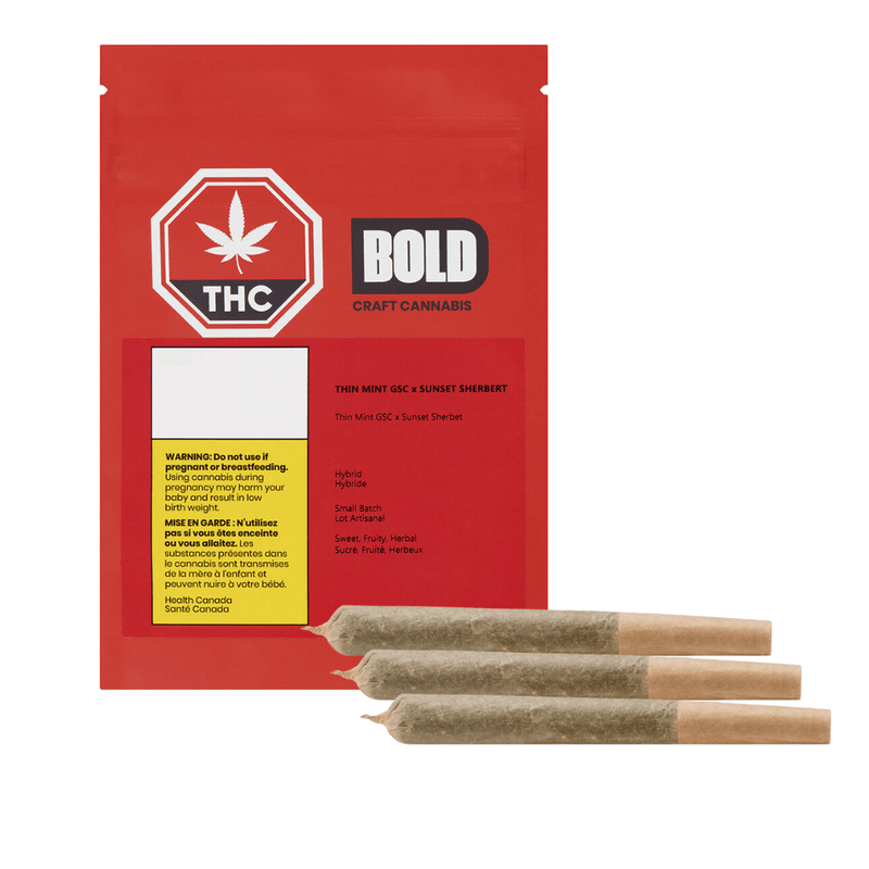 BOLD Craft Cannabis Pre-Rolls 3x0.5g Thin Mint GSC X Sunset Sherbet Pre-rolls by Bold 3x0.5g-Morden Cannabis