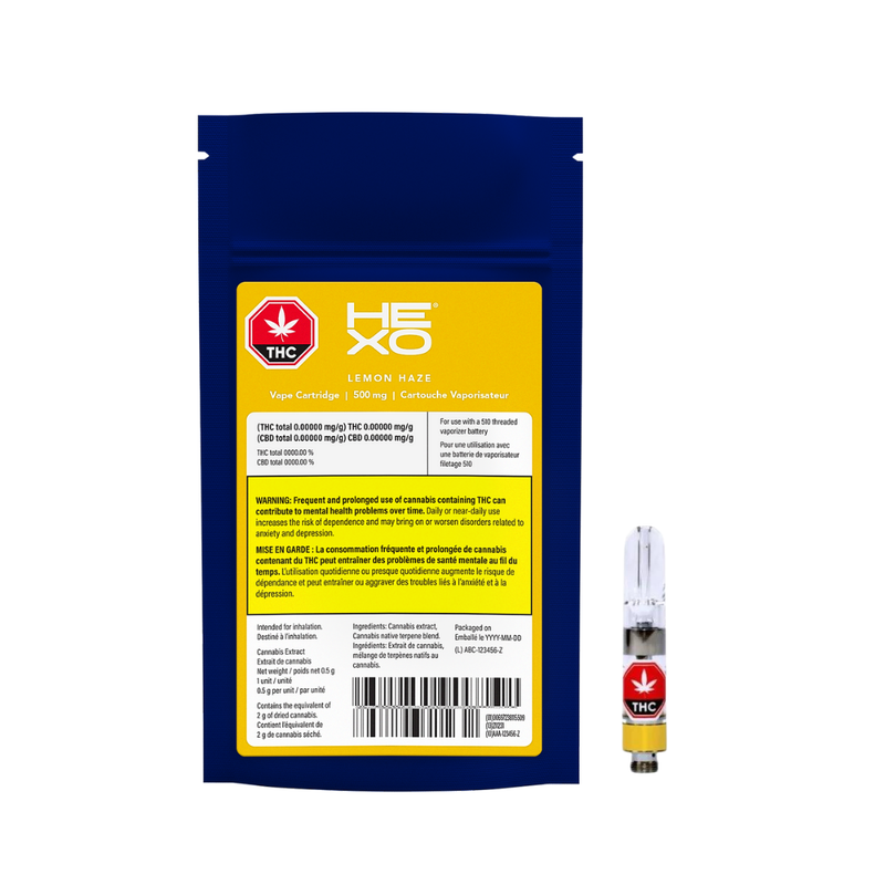 Lemon Haze 510 Vape Cartridge by Hexo- Morden Cannabis and Bong Shop HEXO 510 Cartridges 0.5g Lemon Haze 510 Vape Cartridge by Hexo