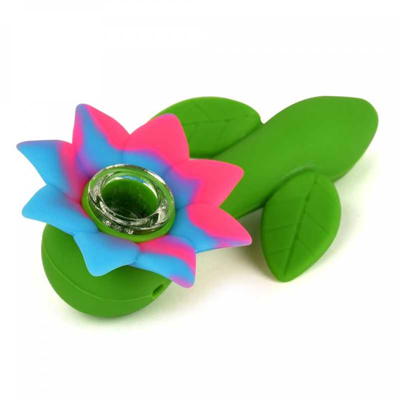 LIT Silicone Flower Power Hand Pipe w/Glass Bowl 4.5" Morden Cannabis LIT Silicone Accessories Blue and Magenta LIT Silicone Flower Power Hand Pipe w/Glass Bowl 4.5"