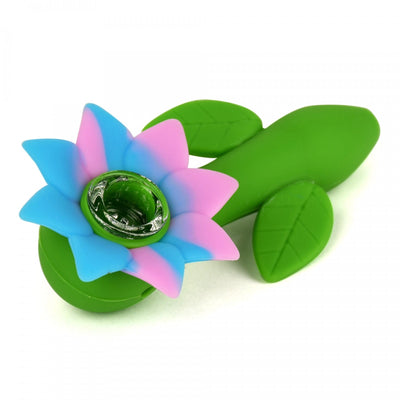 LIT Silicone Flower Power Hand Pipe w/Glass Bowl 4.5" Morden Cannabis LIT Silicone Accessories Blue and Pink LIT Silicone Flower Power Hand Pipe w/Glass Bowl 4.5"