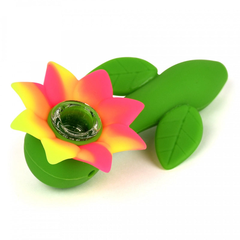 LIT Silicone Flower Power Hand Pipe w/Glass Bowl 4.5" Morden Cannabis LIT Silicone Accessories Yellow and Magenta LIT Silicone Flower Power Hand Pipe w/Glass Bowl 4.5"