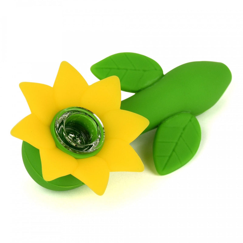 LIT Silicone Flower Power Hand Pipe w/Glass Bowl 4.5" Morden Cannabis LIT Silicone Accessories Yellow LIT Silicone Flower Power Hand Pipe w/Glass Bowl 4.5"