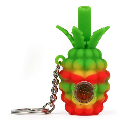 LIT Silicone Pineapple 3" Hand Pipe & Keychain Morden Cannabis  LIT Silicone Accessories Rasta LIT Silicone Pineapple 3" Hand Pipe & Keychain