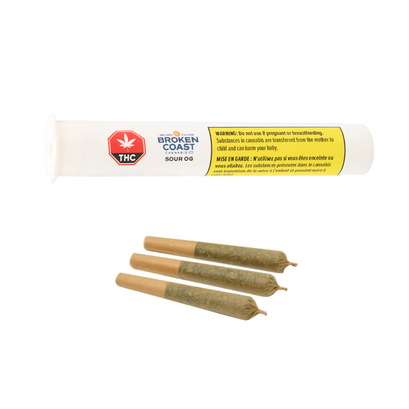 Sour OG Pre-Rolls by Broken Coast-Morden Cannabis and Bong Shop Broken Coast Pre-Rolls 3x0.5g Sour OG Pre-Rolls by Broken Coast