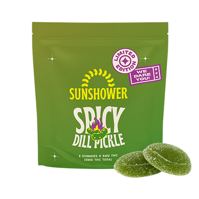 Sunshower Spicy Dill Pickle Gummies by Dynaleo-Morden Cannabis Manitoba Dynaleo Inc Edibles 2 x 5mg gummies Sunshower Spicy Dill Pickle Gummies by Dynaleo